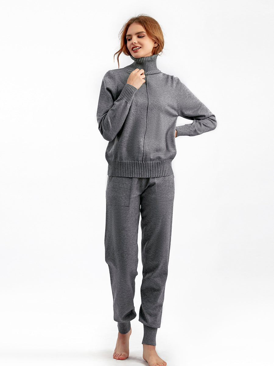 HS0475 Knitted 2 PCS SET warm fabric lapel sweater