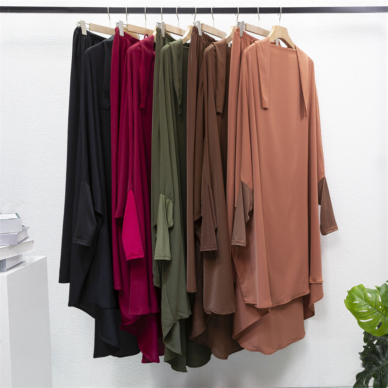 HS0430 Ensemble deux pièces jilbab haut et jupe couleur unie