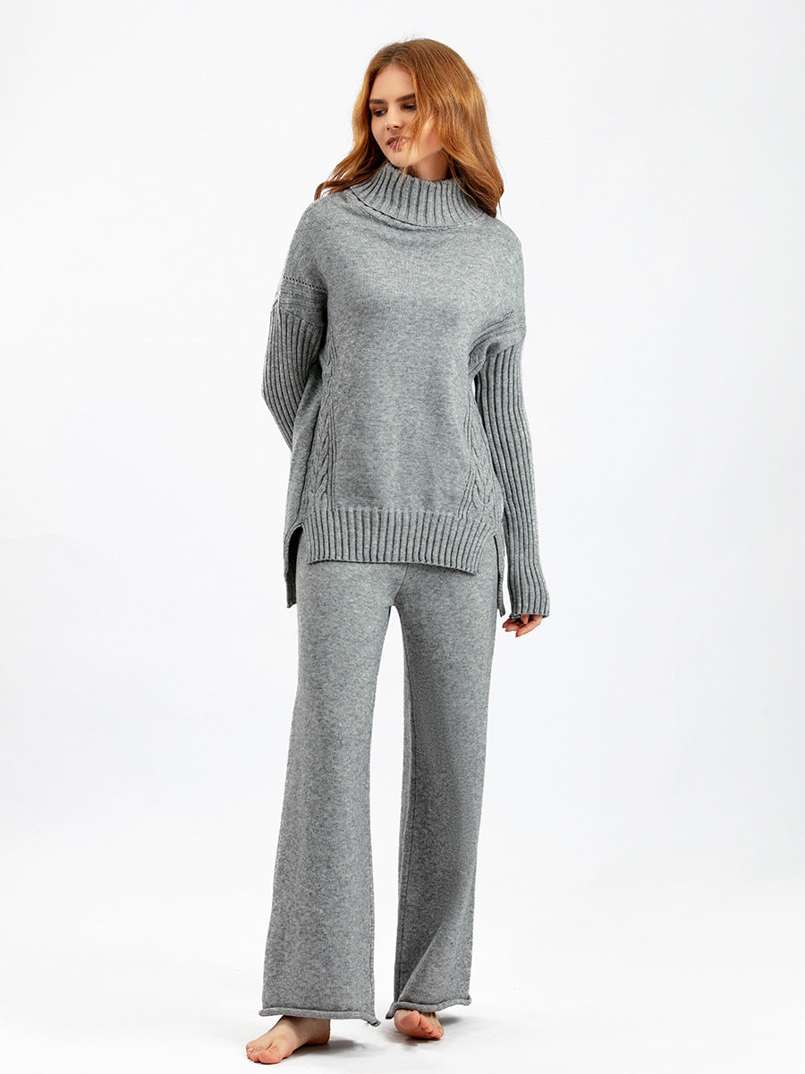 HS0472 Nouvel ensemble tricoté d'hiver 2 pièces col roulé mi-long couleur unie