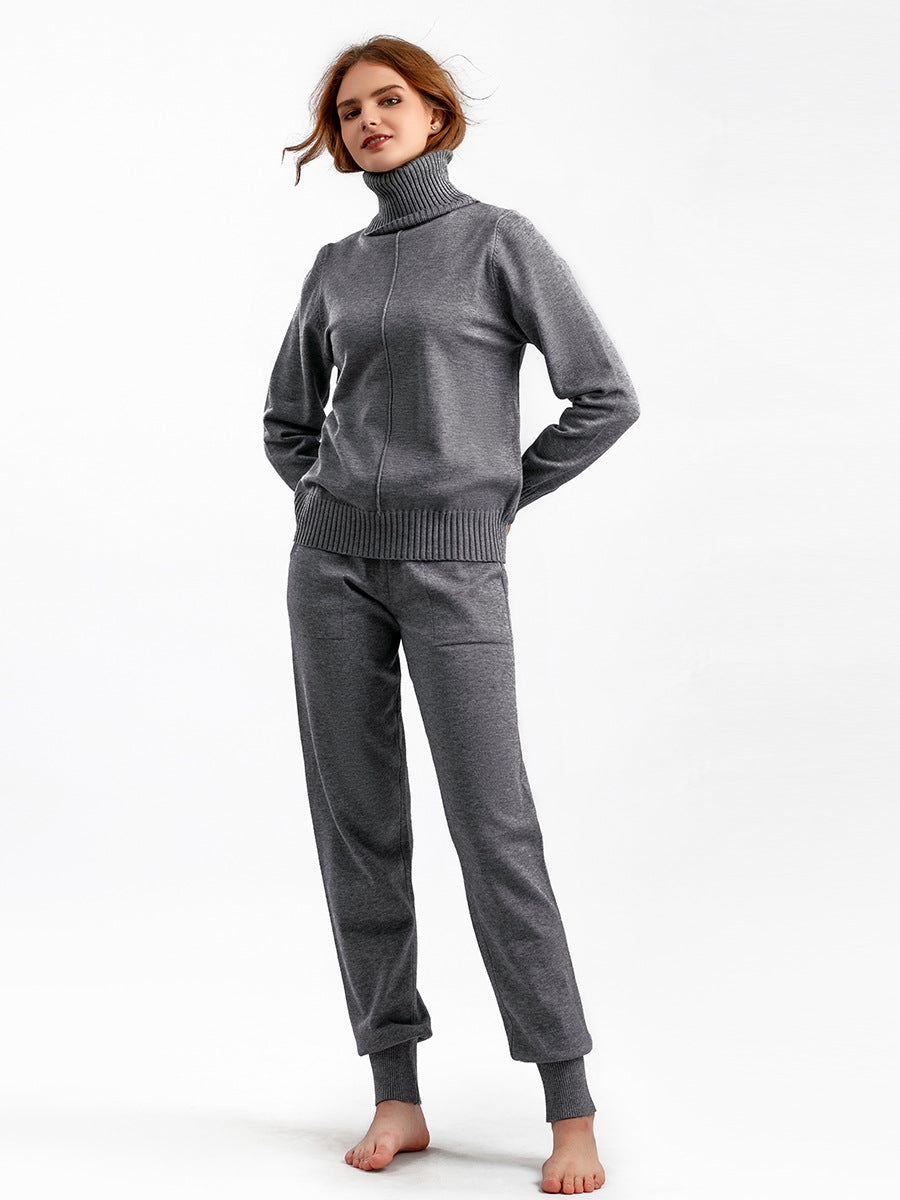 HS0475 Knitted 2 PCS SET warm fabric lapel sweater