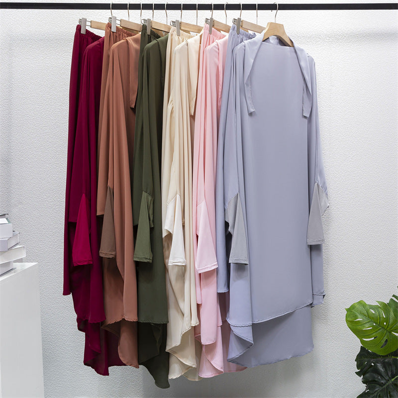 HS0430 Ensemble deux pièces jilbab haut et jupe couleur unie