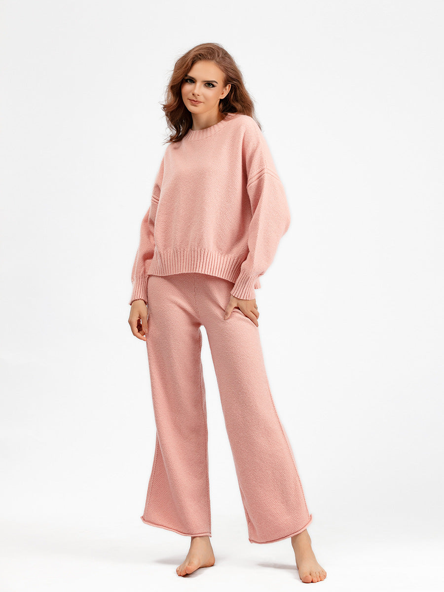 HS0473 New autumn and winter knitted 2 PCS SET crew neck