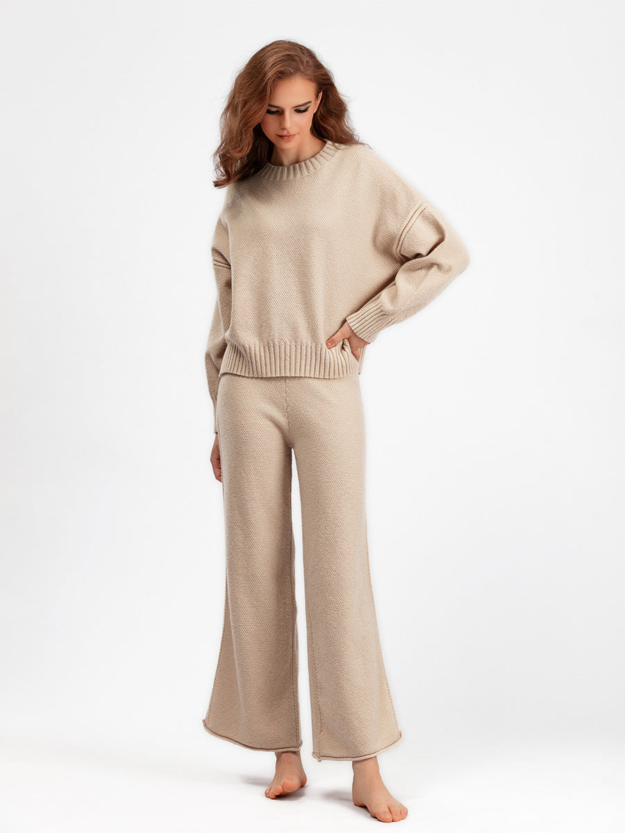 HS0473 New autumn and winter knitted 2 PCS SET crew neck