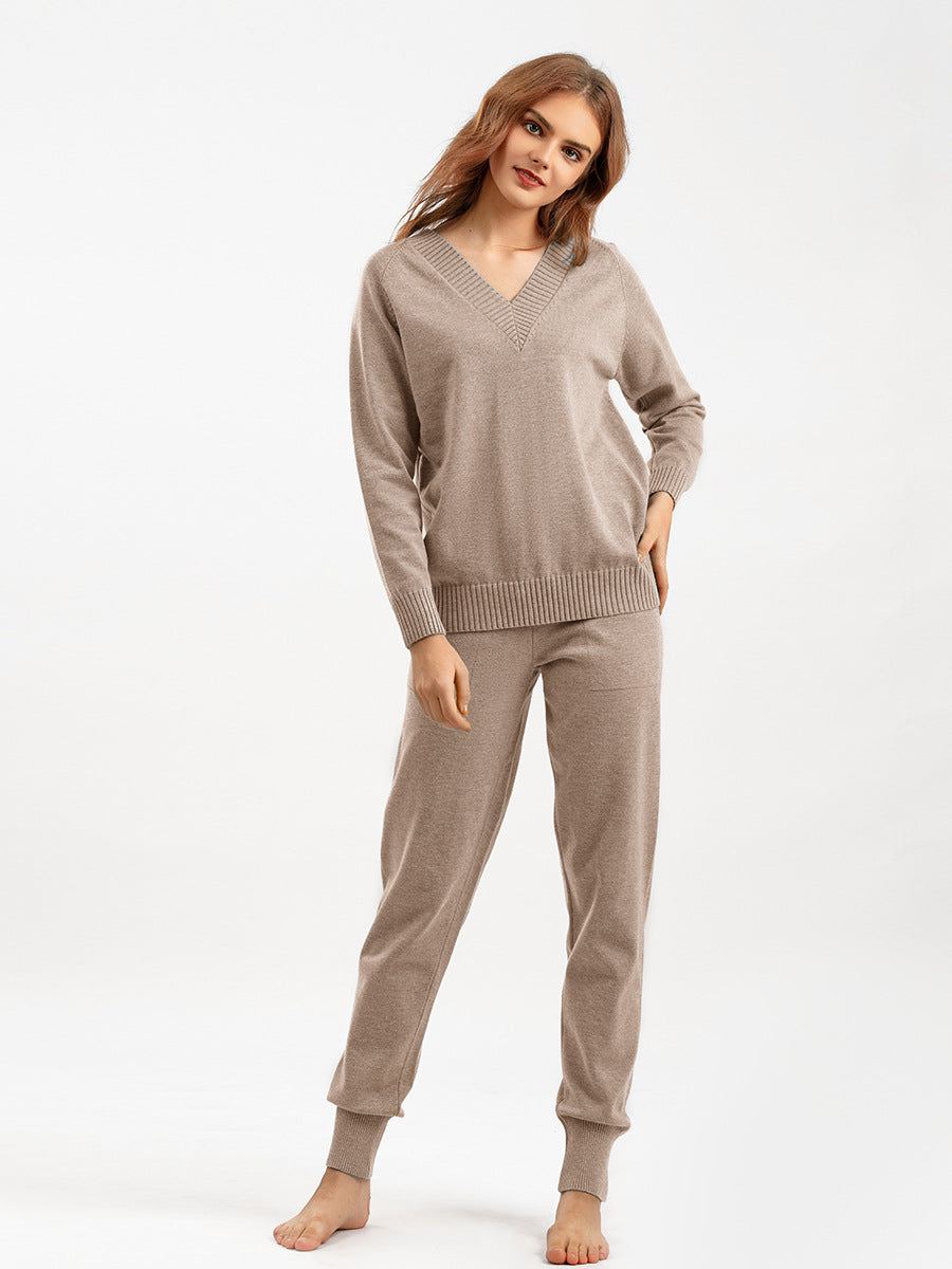 HS0476 autum and winter knitted 2 PCS SET V-neck with pockets