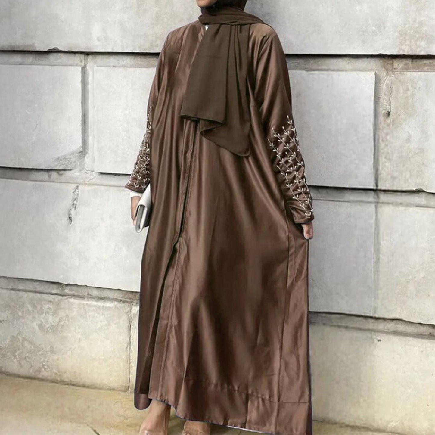 HASASERIES HS1024 1pcs Cardigan en satin Robe perlée faite à la main