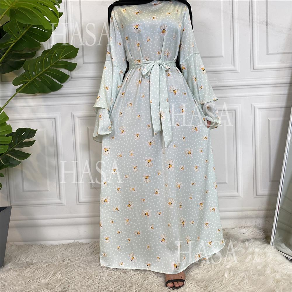 HS6590 Fashionable Printed Loose-fitting Dress with Lace-up Design and Wide Swing