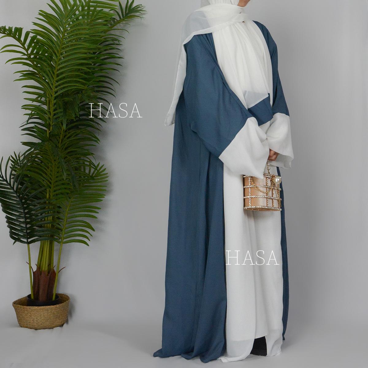 HASASERIES HS0912 2pcs Set Nidha Medium Length Abaya and Headscarf (UK4-UK28,5'3-5'7)