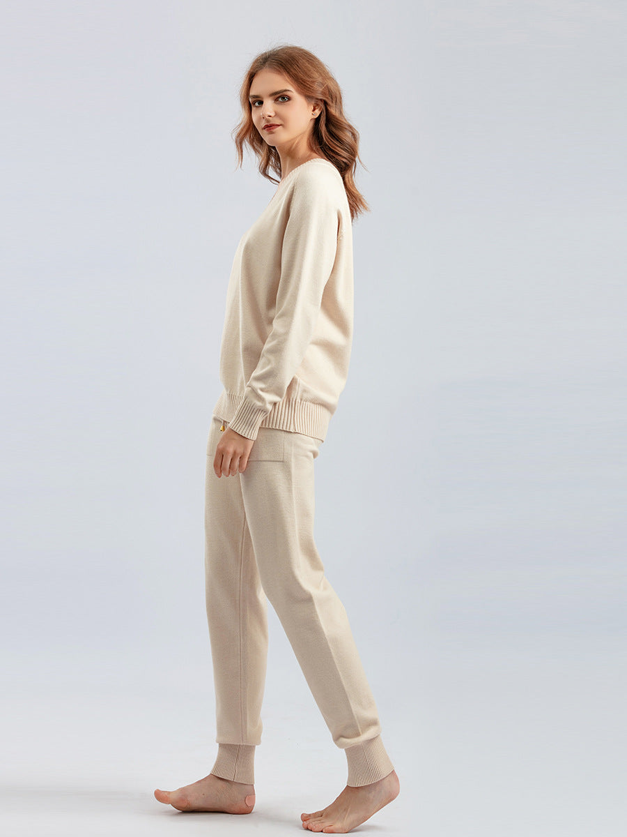 HS0476 autum and winter knitted 2 PCS SET V-neck with pockets