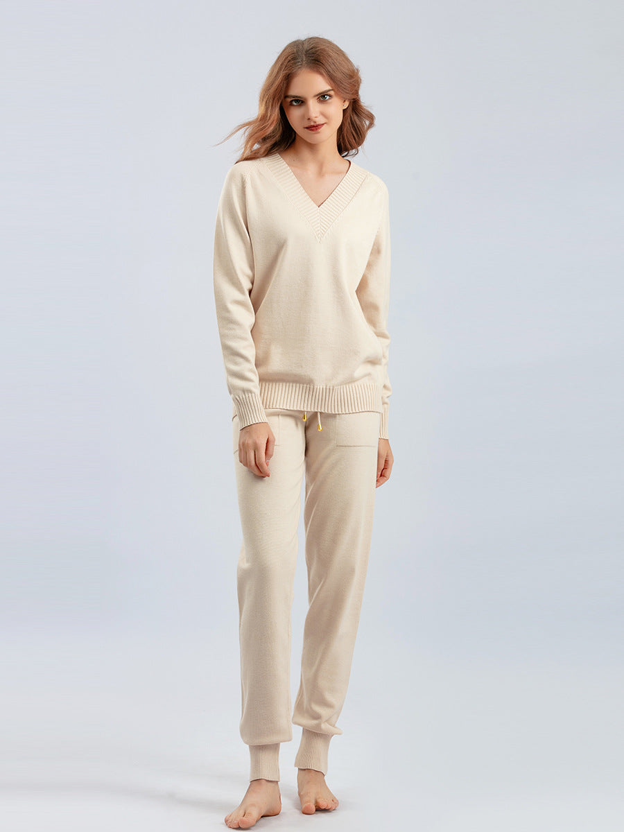 HS0476 autum and winter knitted 2 PCS SET V-neck with pockets
