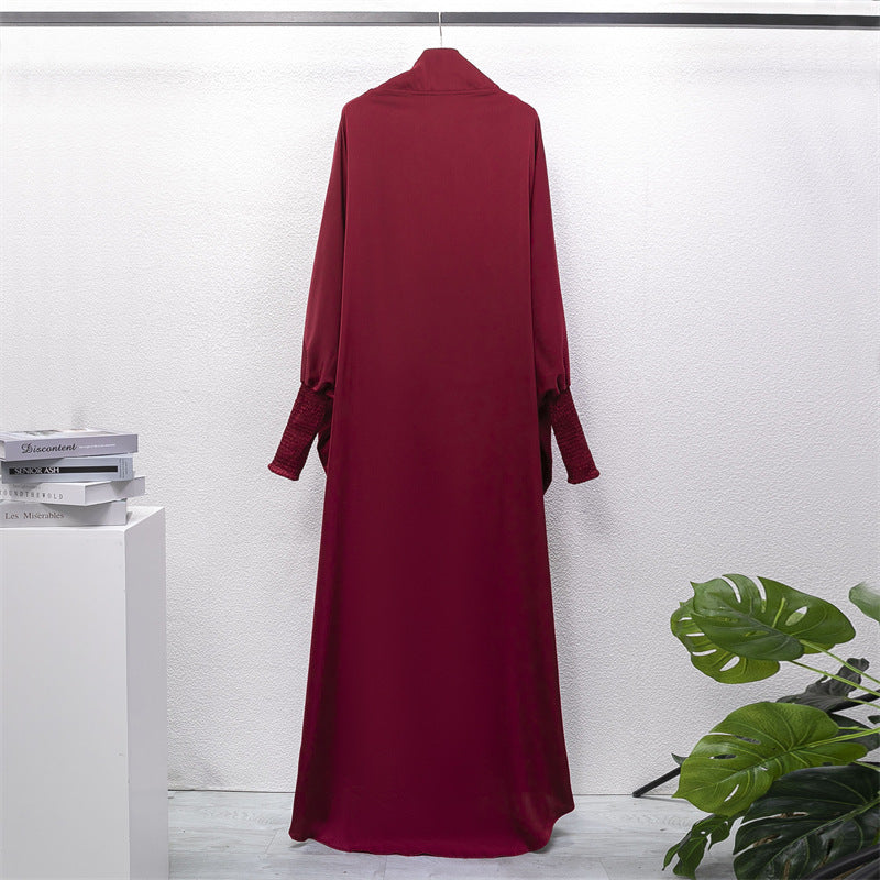 HS10067 Jilbab de prière musulman de couleur unie Mukena avec tissu doux et poignets élastiqués et hijab instantané attachable