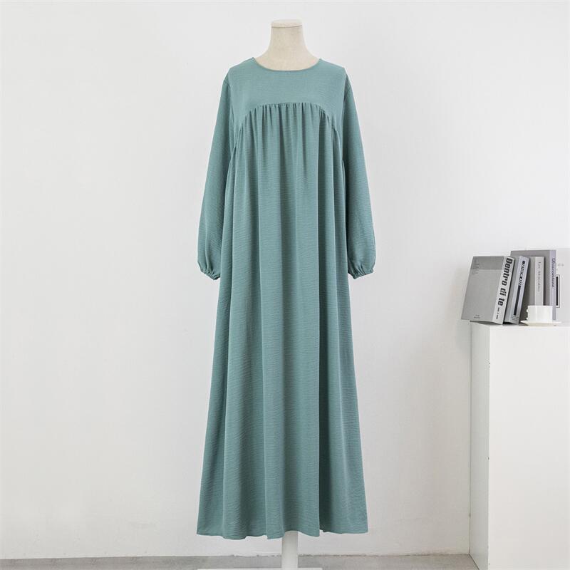 HS0470 Crepe Loose Plus Size Long Sleeve Solid Color Pullover Robe Pocket