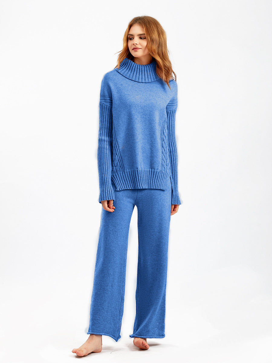 HS0472 Nouvel ensemble tricoté d'hiver 2 pièces col roulé mi-long couleur unie