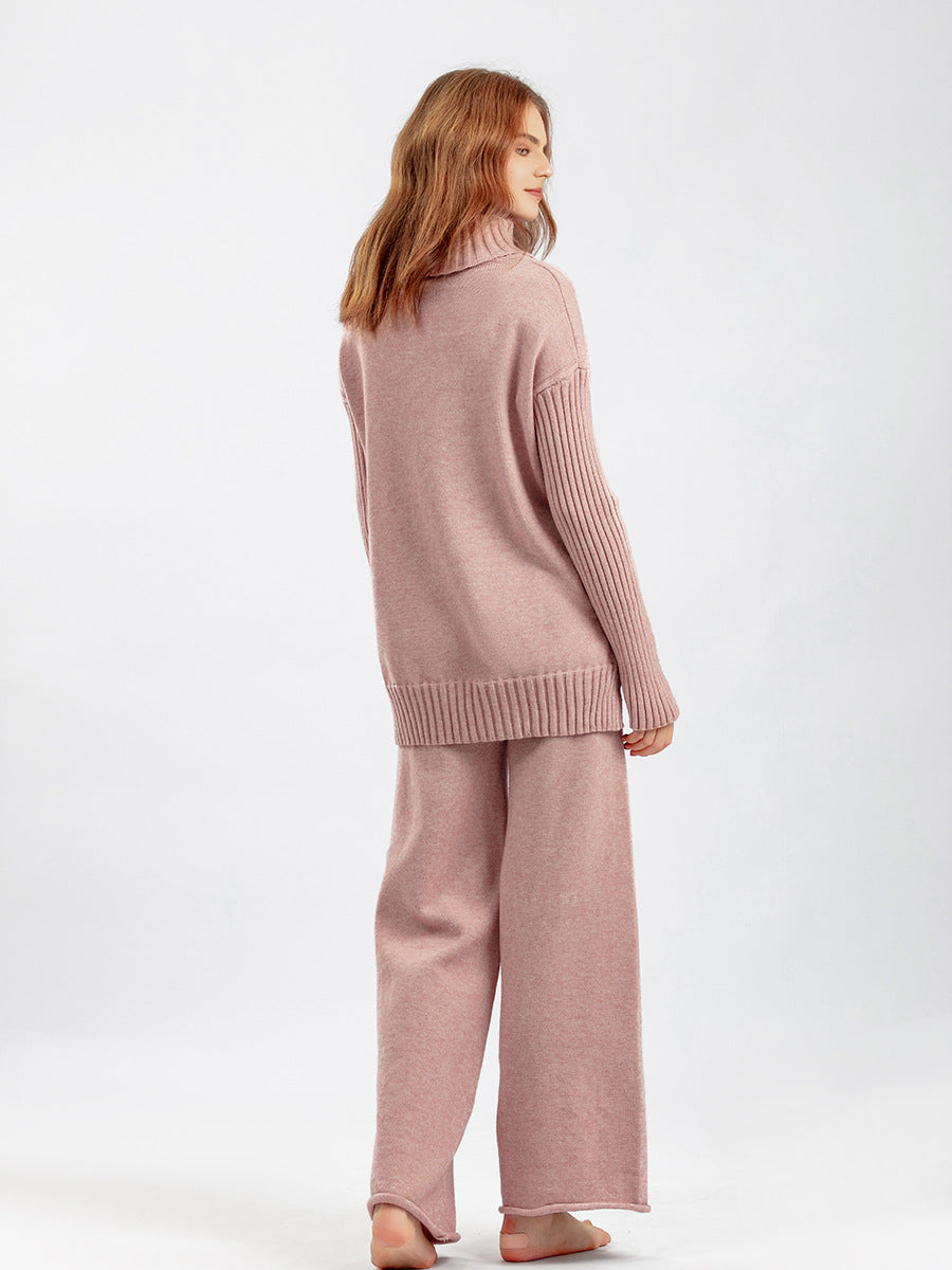 HS0472 Nouvel ensemble tricoté d'hiver 2 pièces col roulé mi-long couleur unie