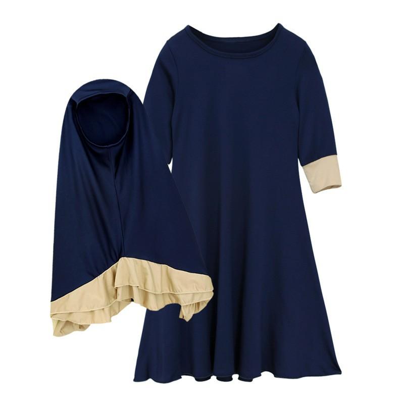 HASASERIES HS1203 Ensemble 2 pièces, Abaya pour enfant avec une couche de Khimar.