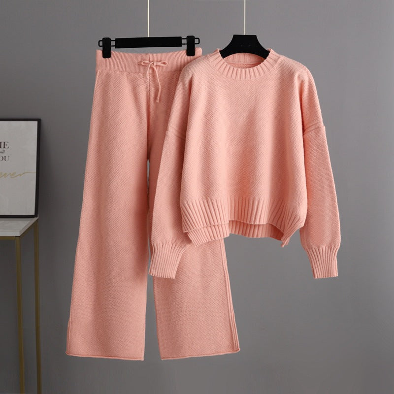HS0473 New autumn and winter knitted 2 PCS SET crew neck