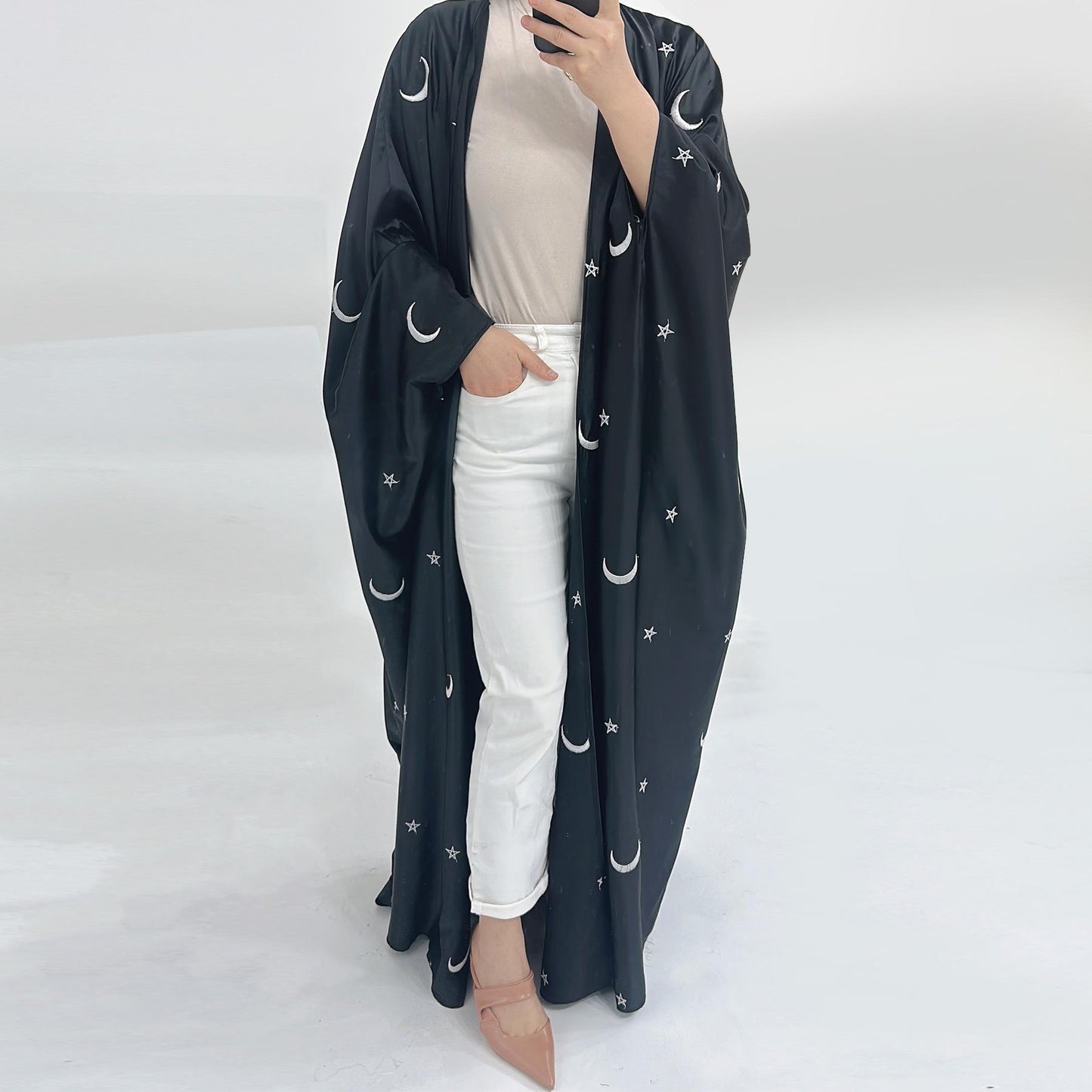 HASASERIES HS1171 Moon Embroidered Robe Kaftan Abaya