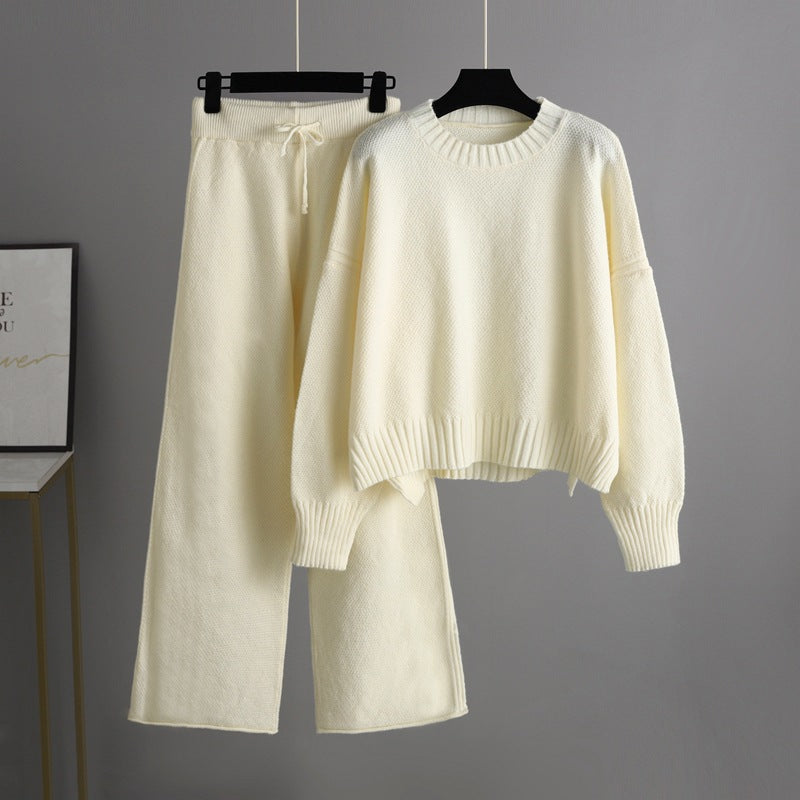 HS0473 New autumn and winter knitted 2 PCS SET crew neck