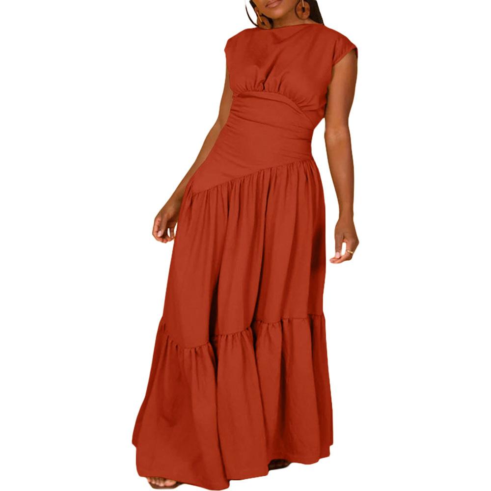 HS1641 Women's Sleeveless Pleated Loose Fit Maxi Dress