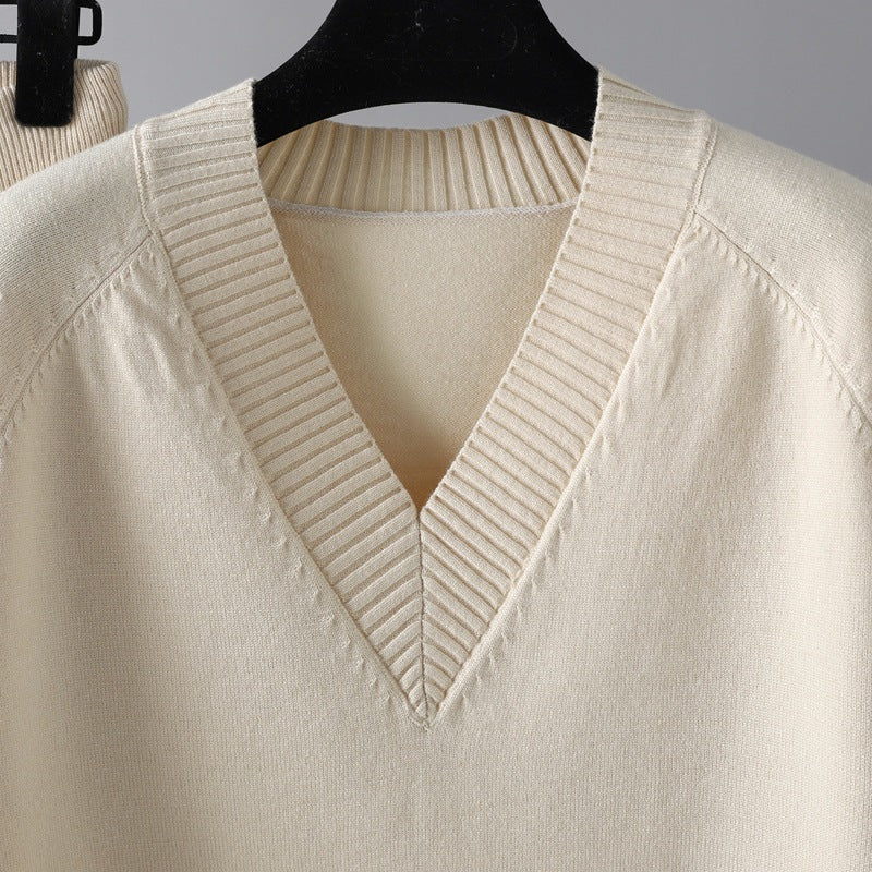 HS0476 autum and winter knitted 2 PCS SET V-neck with pockets