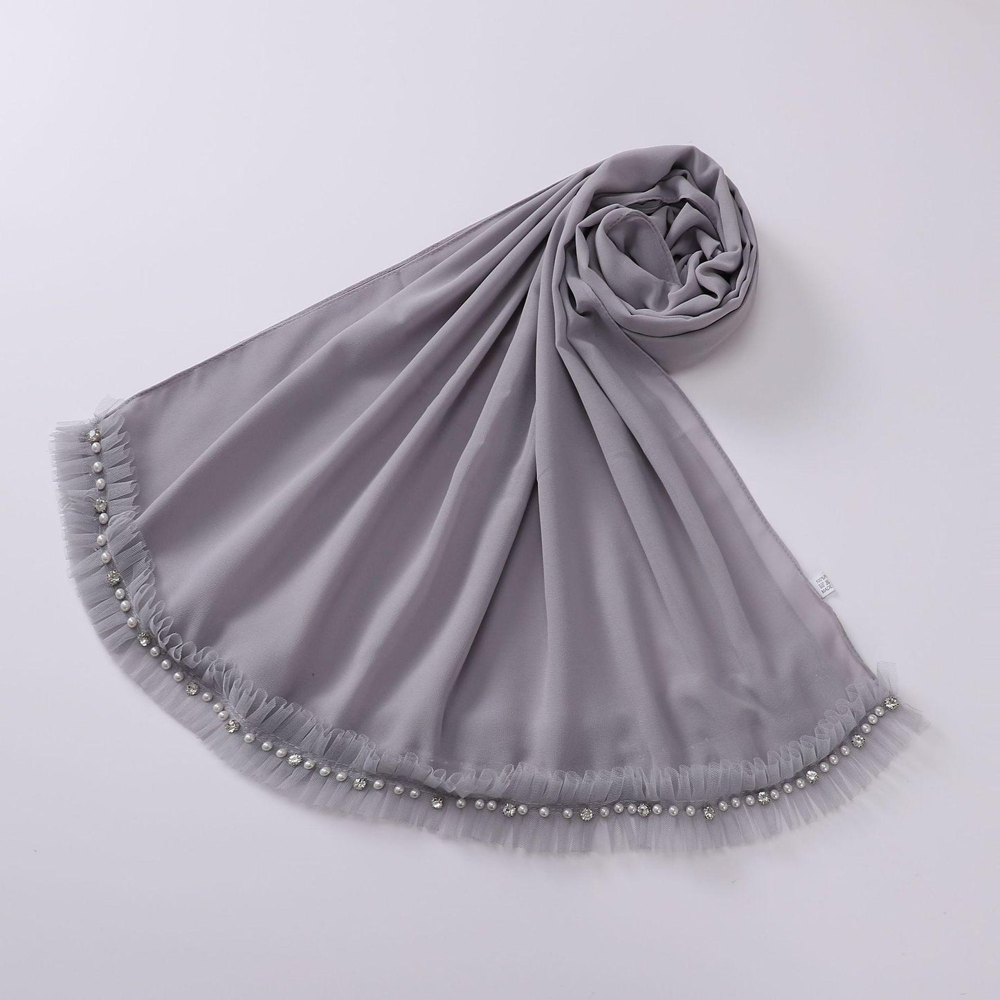 HASASERIES HS1118 Foulard en mousseline de soie et dentelle perlée