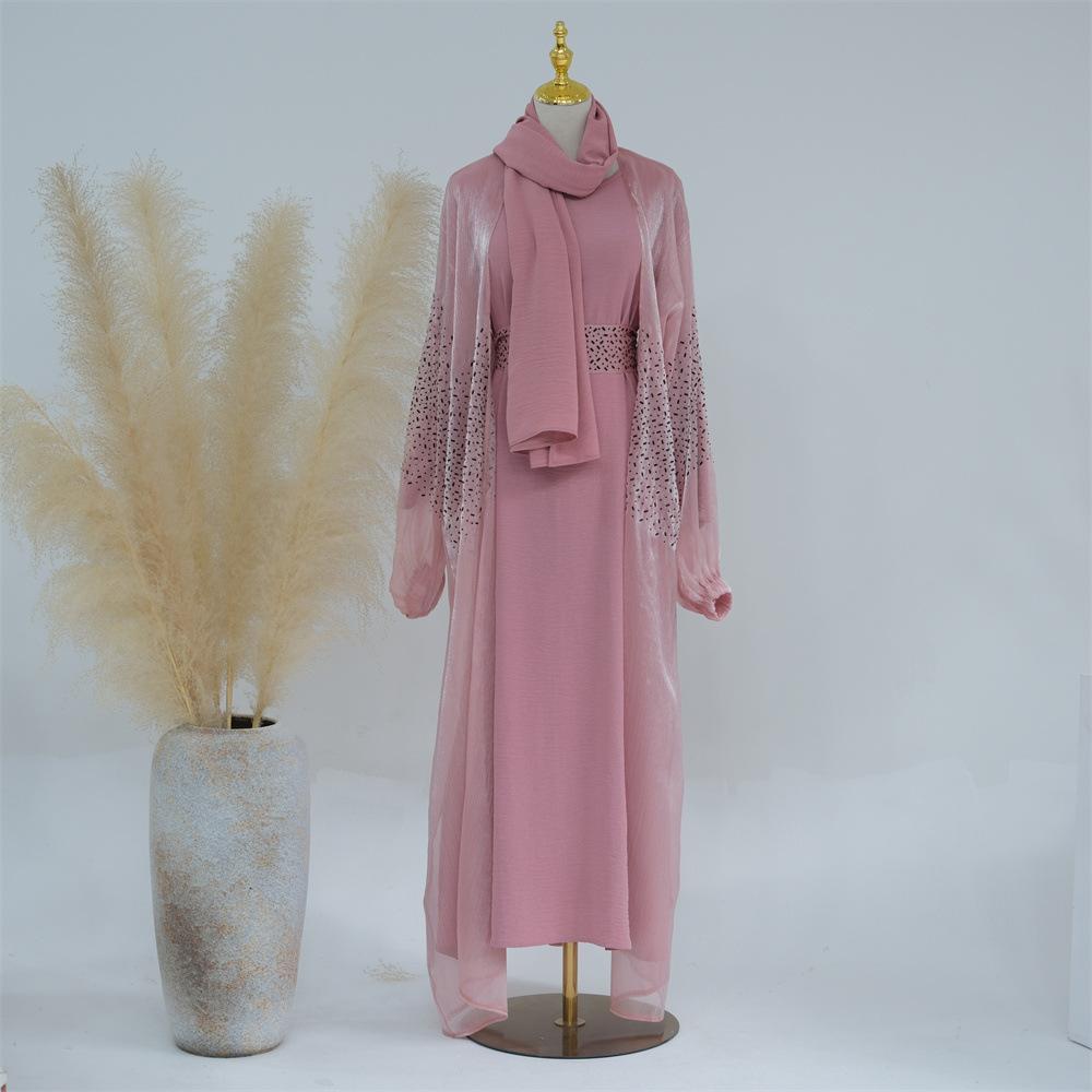 HASASERIES HS0932 3 Pcs Set Cardigan+Inner Dress+Hijab