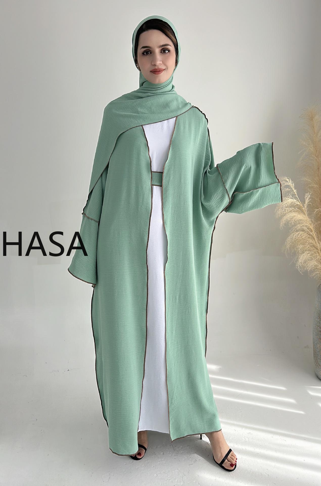 HASA HS1246H 2 PCS SET Crepe Solid Color Loose Hem Cardigan Robe with Hijab