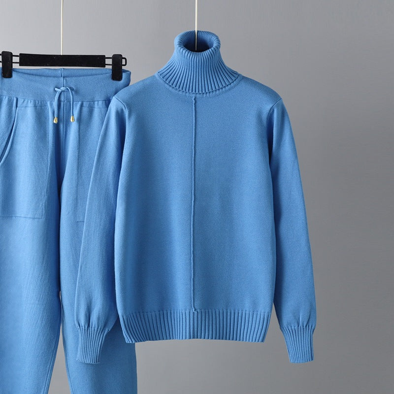 HS0475 Knitted 2 PCS SET warm fabric lapel sweater