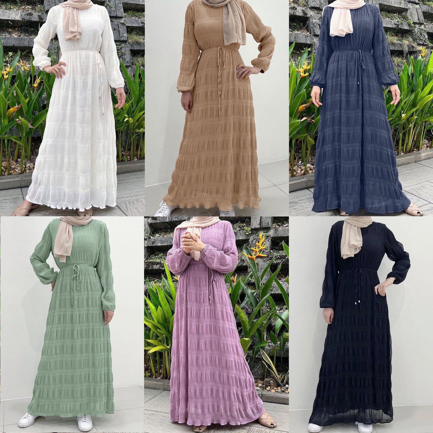 HASASERIES HS1049 Long Chiffon Pleated Dress