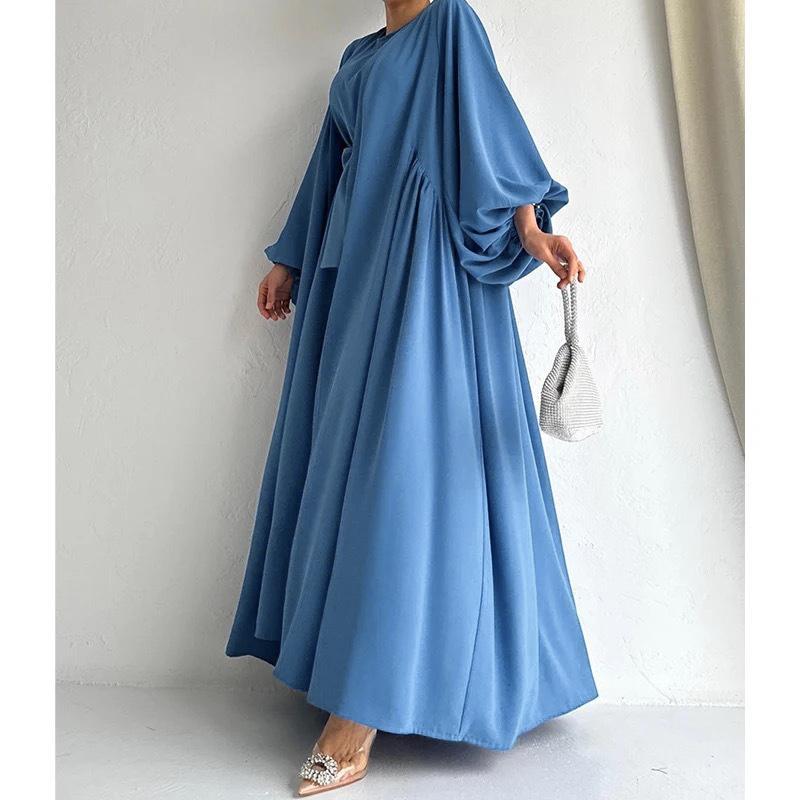 HS0479 Two Pieces Set Nidha Open Abaya with Bubble Sleeves and Inner Dress