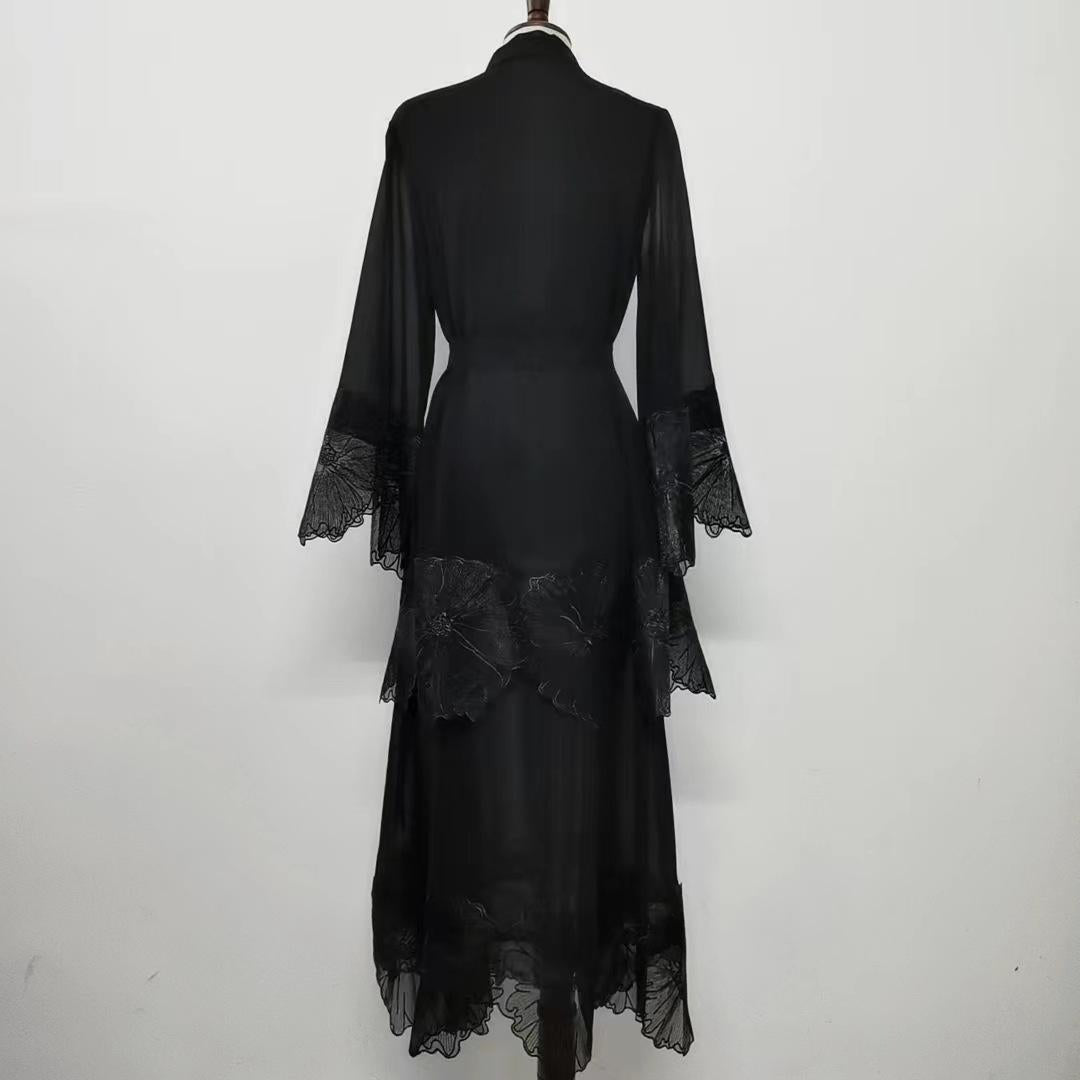HASASERIES HS1025 1pcs Lace Embroidery Double-Layer Cardigan
