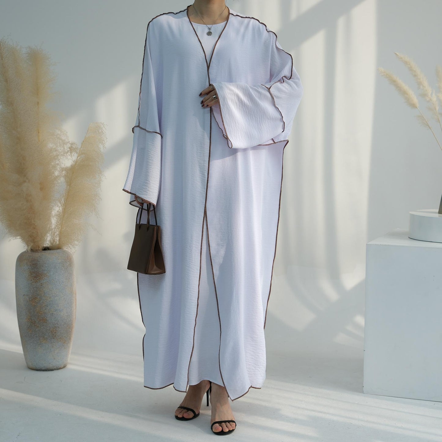 HASASERIES HS1095 3pcs Set Cardigan+without Sleeves Inner Dress+Hijab
