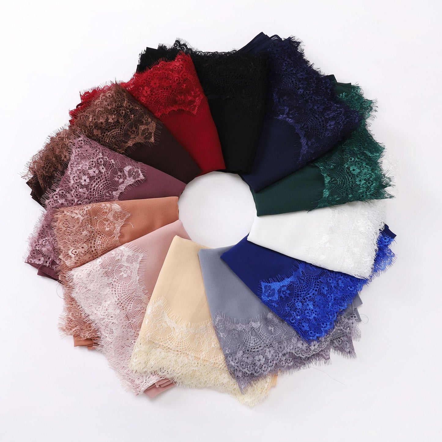 Bandeau Hijab en mousseline de soie avec bordure en dentelle HASASERIES HS1119