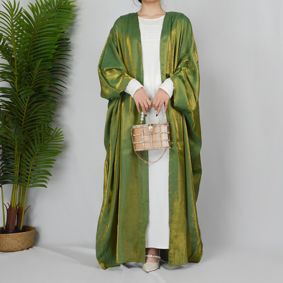 HASASERIES HS0466 Muslim Fashion Shiny Silk Bat Sleeves Robe