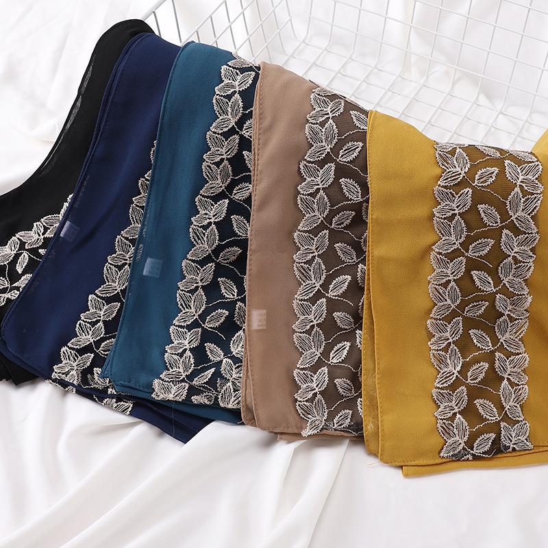 HASASERIES HS1130 Foulard en mousseline de soie et dentelle perlée