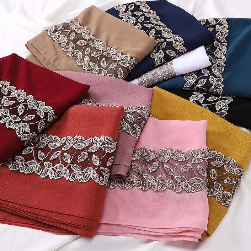 HASASERIES HS1130 Foulard en mousseline de soie et dentelle perlée