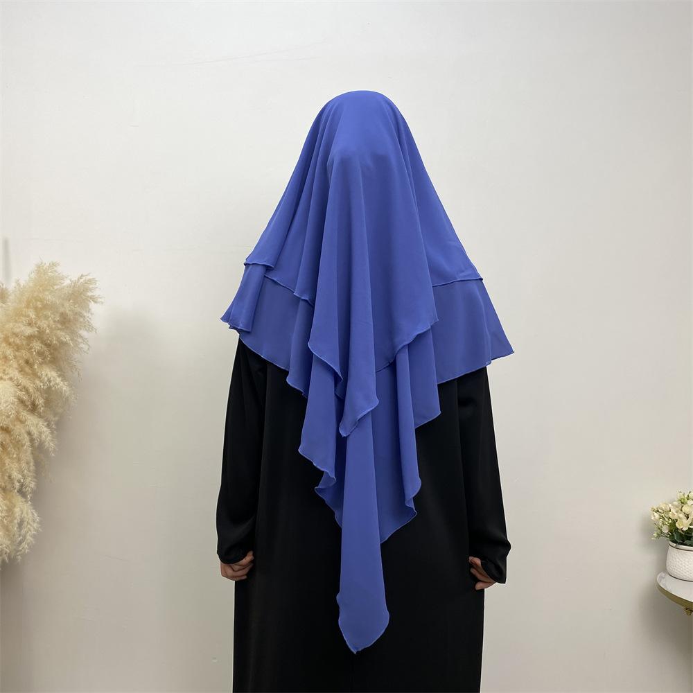 HS0453 Solid Color Chiffon Turban Middle East Dubai Turkey Solid Color Double Layer Big Turban