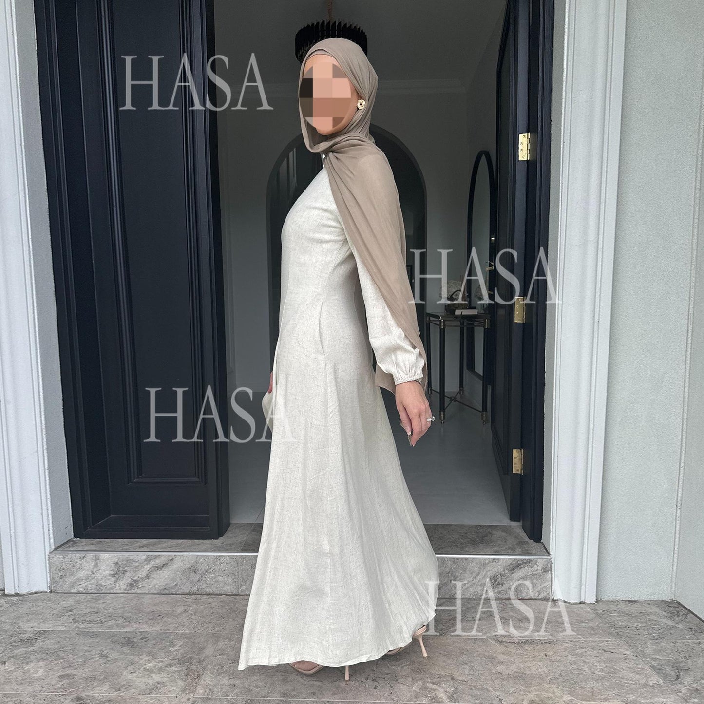 HASA HS5868 Solid Color Swing Comfortable Dress Robe Waist Cinching