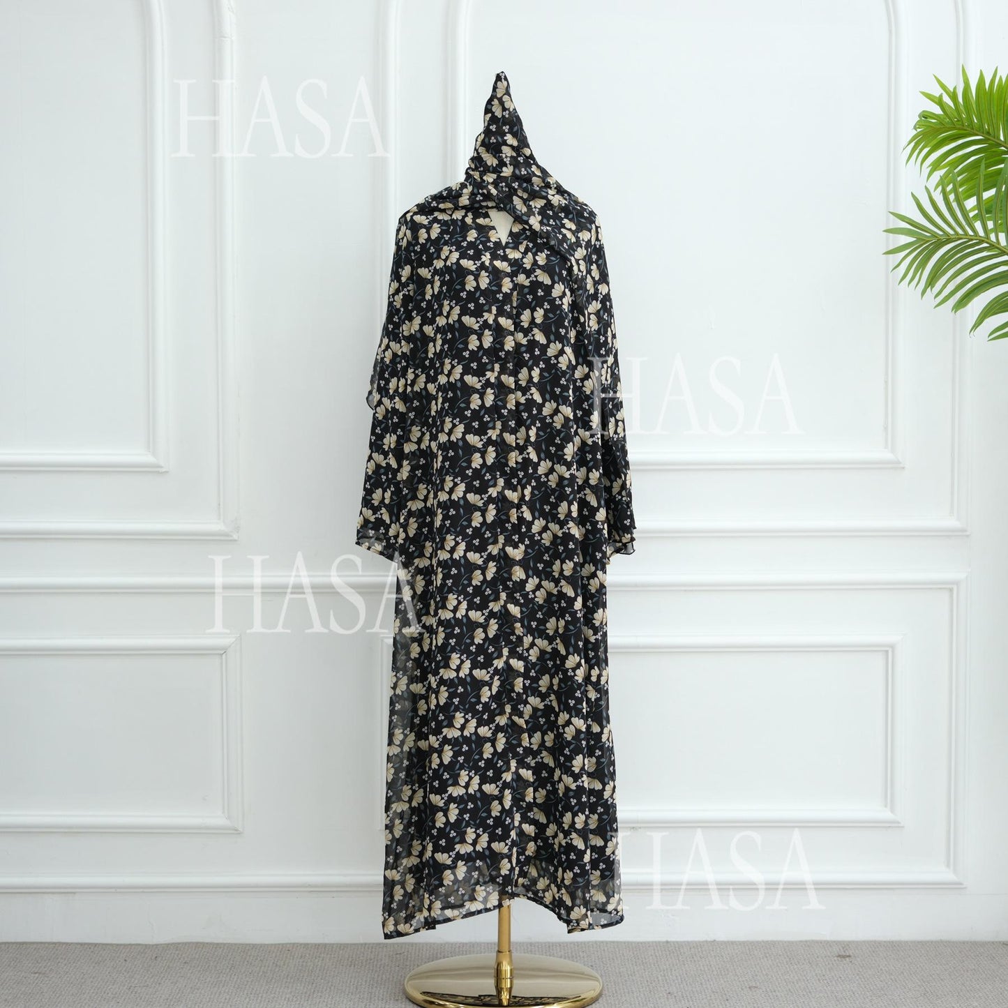 HS6515 Summer Printed Chiffon Jacket and Headscarf Two-Piece Set