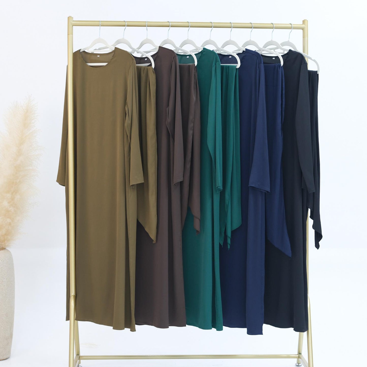 HASASERIES HS1188 Ensemble 3 pièces, cardigan en satin + robe intérieure + ceinture spéciale