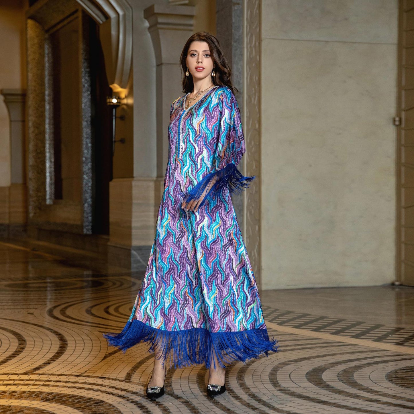 HASASERIES HS0521 Middle East Arab Dubai Muslim Robe Ladies Printed Casual Jalabiya Ethnic Clothing