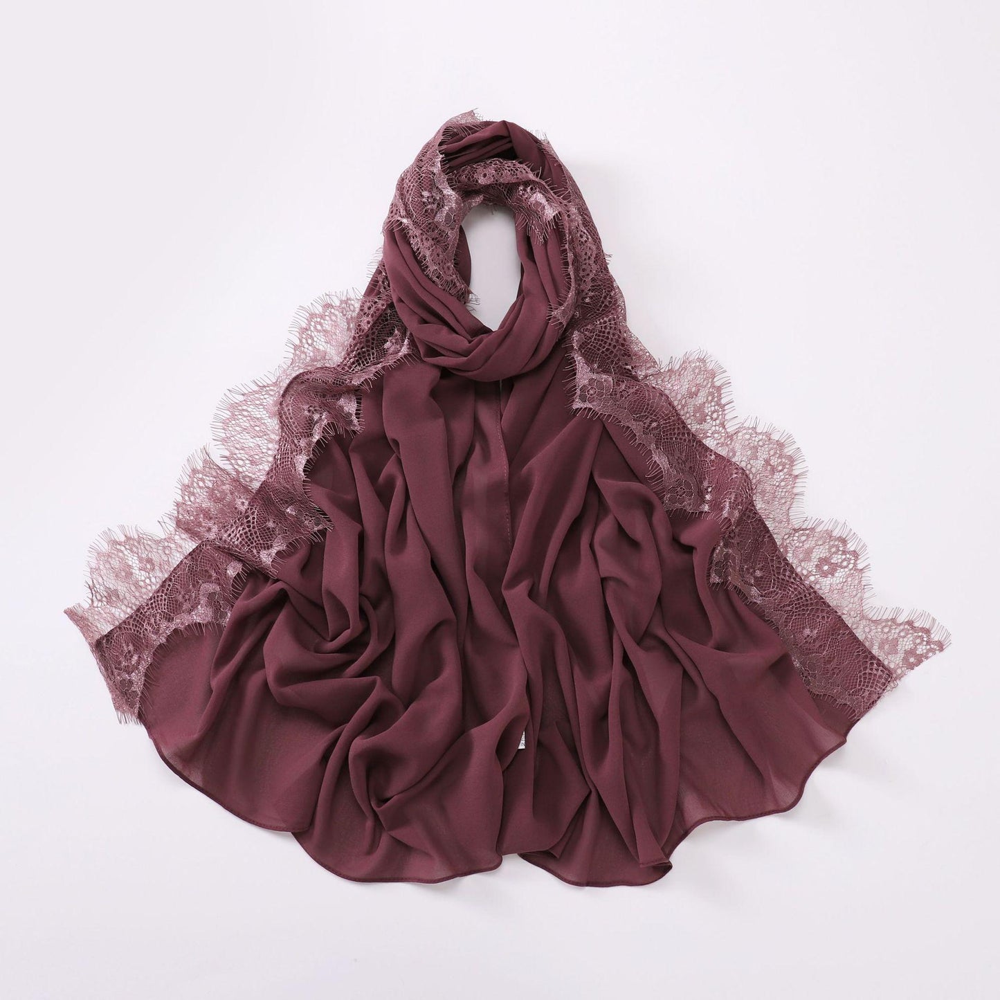 Bandeau Hijab en mousseline de soie avec bordure en dentelle HASASERIES HS1119