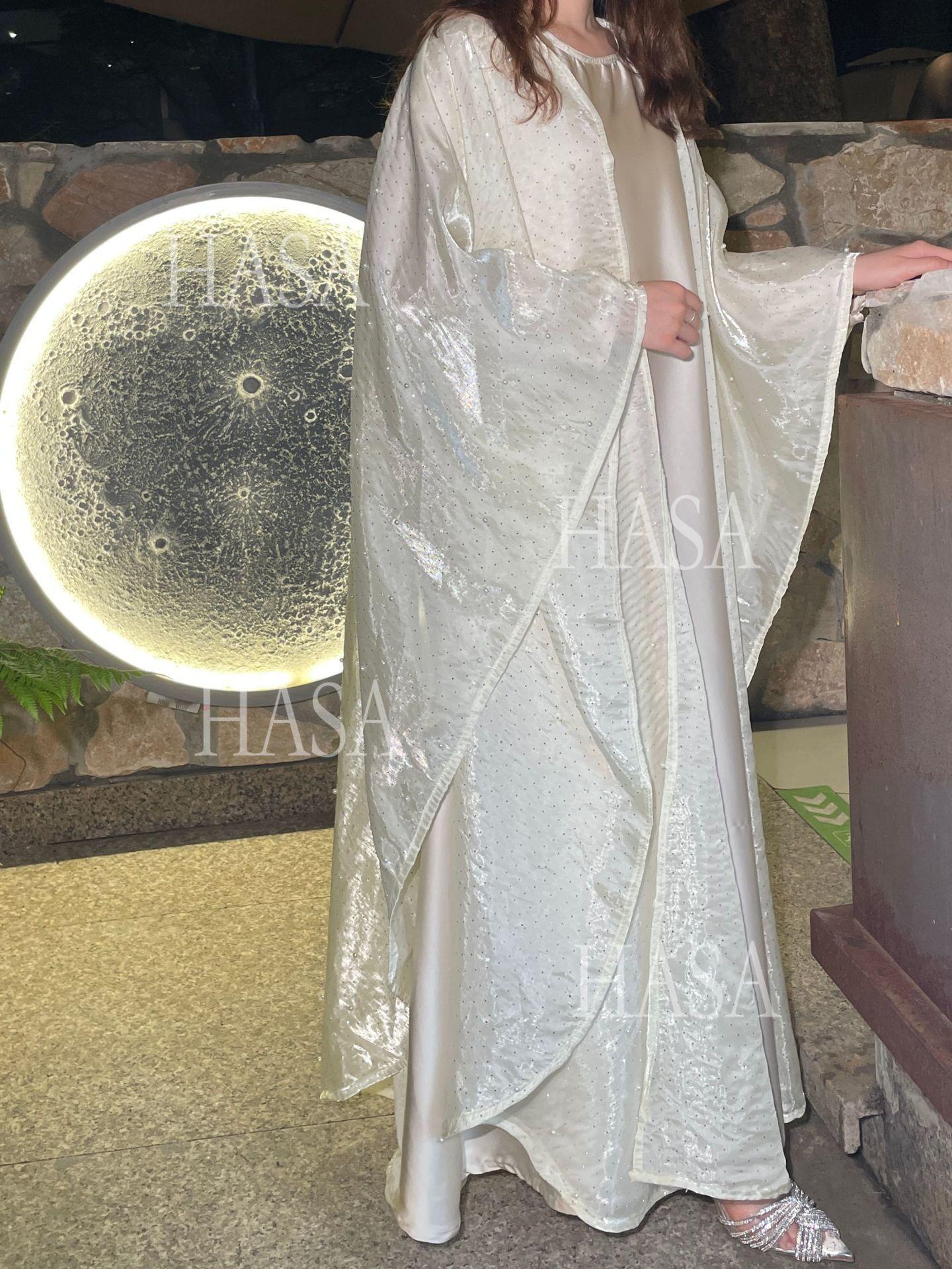 HS6540 Elegant Rhinestone Abaya Two-Piece Set with Outer Cape