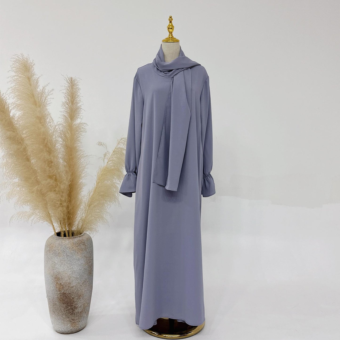 HASASERIES HS1173 Solid Color Hooded Abaya with Side Pocket