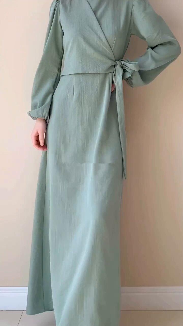 HASASERIES HS0759 Temperament Long Sleeve Fake Two-piece Lace-up Dress Long Skirt
