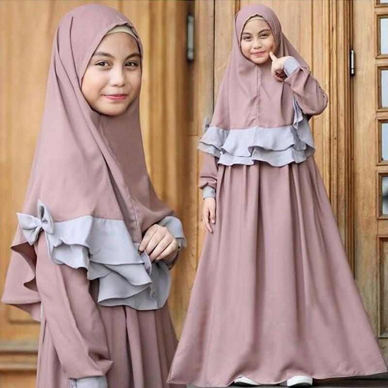HASASERIES HS1203 Ensemble 2 pièces, Abaya pour enfant avec une couche de Khimar.
