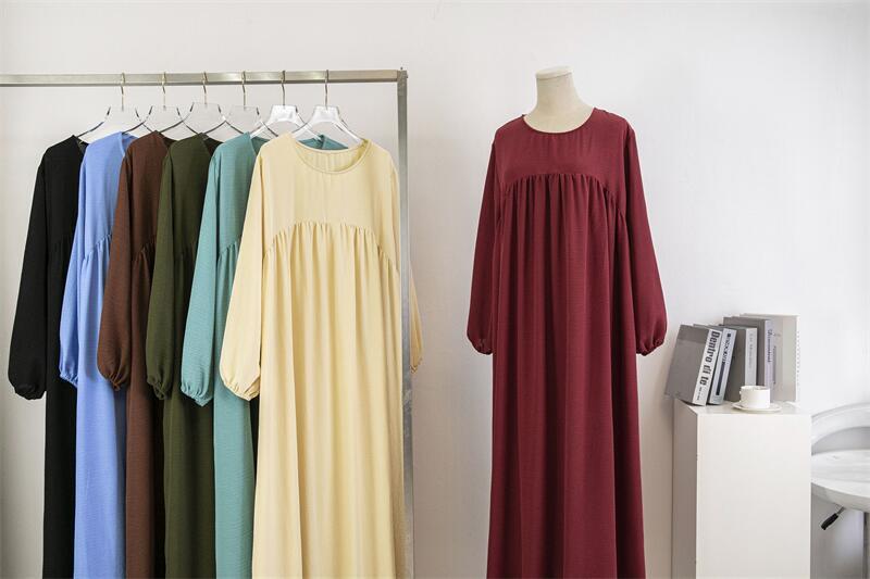HS0470 Crepe Loose Plus Size Long Sleeve Solid Color Pullover Robe Pocket