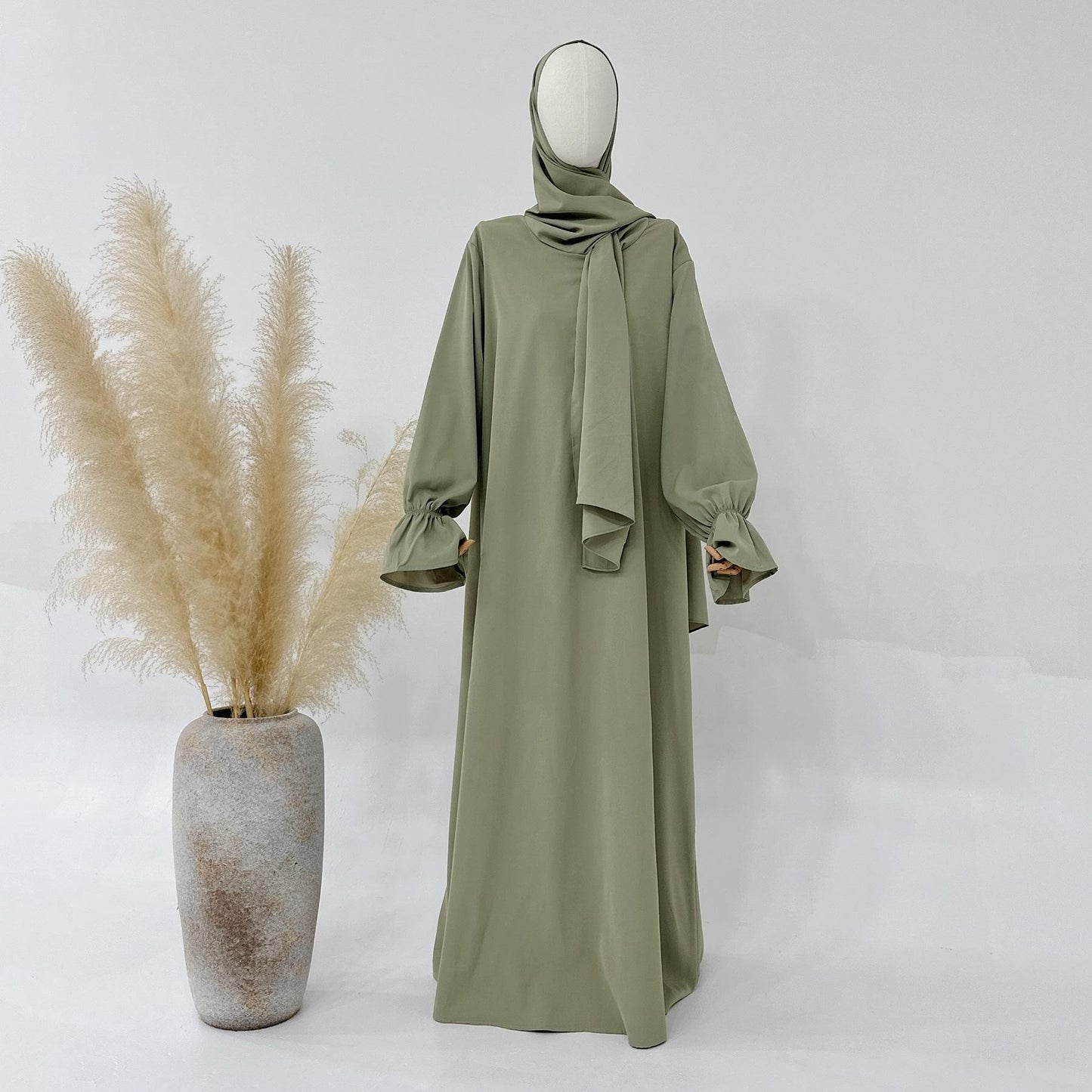 HASASERIES HS1173 Solid Color Hooded Abaya with Side Pocket