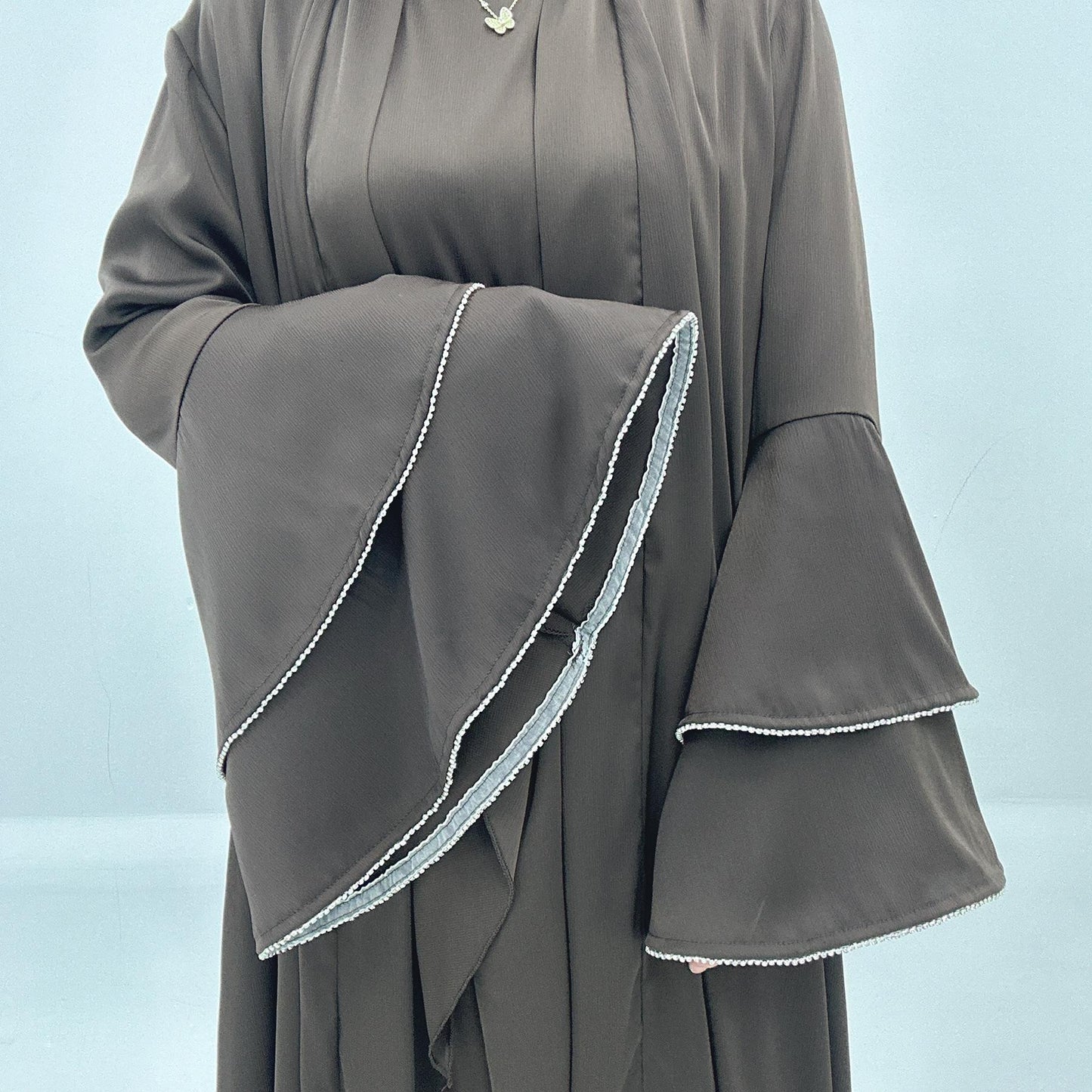 HASASERIES HS1188 Ensemble 3 pièces, cardigan en satin + robe intérieure + ceinture spéciale