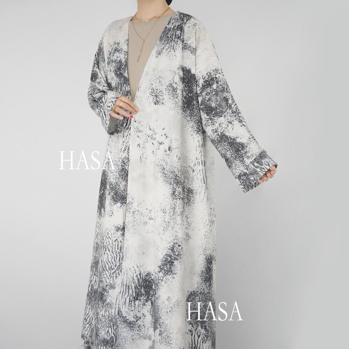 HS6322 Elegant Lightweight Printed Long Cardigan