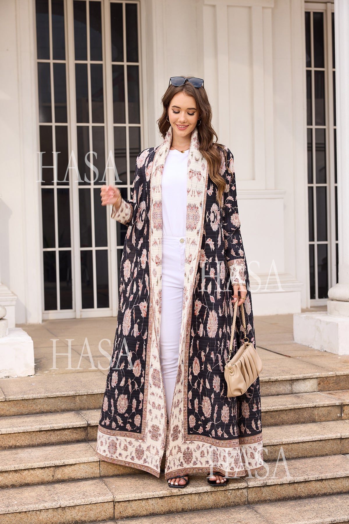 HASA Inclusive Sizing Crinkle Pleated Georgette Ramadan Stretchy Abaya-1
